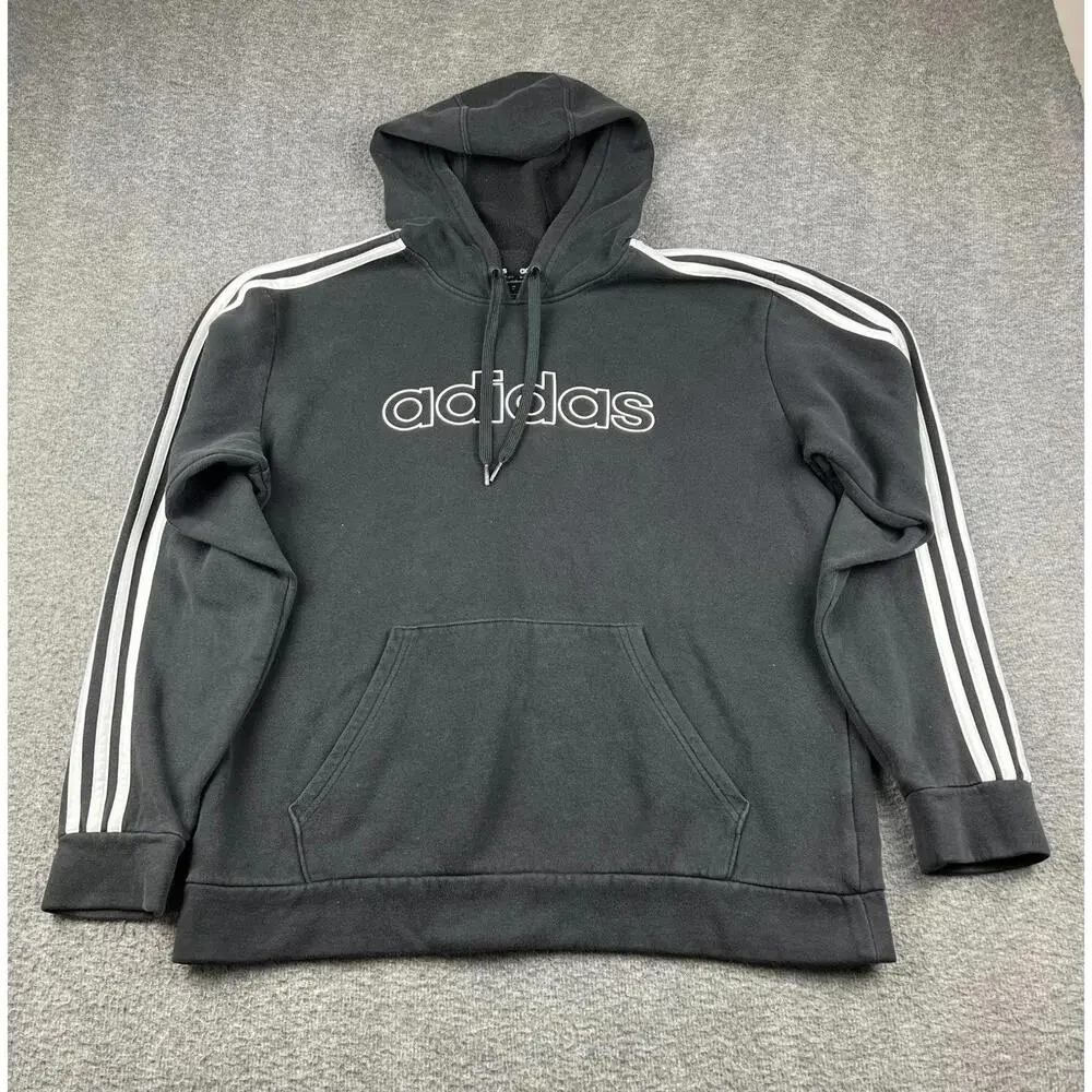 Adidas Men's Black Hoodie with White‎ Stripes Size Medium